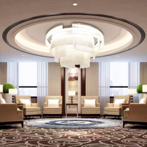 LX220707025 Large Banquet Hall Art Stainless Steel Crystal Chandelier, Lobby Crystal Light