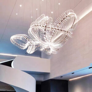 LX220707026 Large Banquet Hall Art Stainless Steel Crystal Chandelier, Lobby Crystal Light