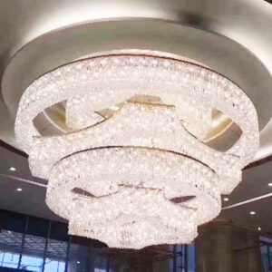 LX220707022 Large Banquet Hall Art Stainless Steel Crystal Chandelier, Lobby Crystal Light