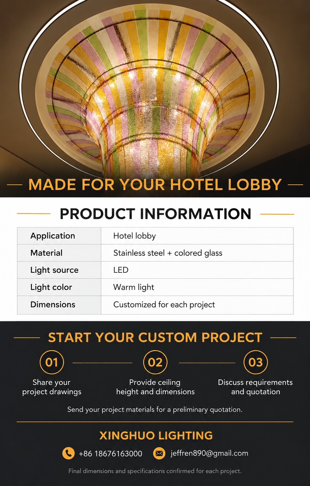 Hotel lobby chandelier specifications and project customization requirements
